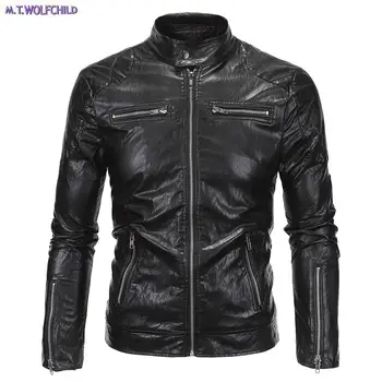 

Free shipping 2018 New mens long sleeve stand-collar PU leather jackets fashion Locomotive mens coats casual mens zipper jackets