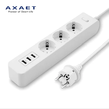 

AXAET EHUA EU Socket Power Strip 250V 10A Extension Plug Switch Adapter 3 Outlet 3 USB Ports Charger 1.8m Power Cord Smart home