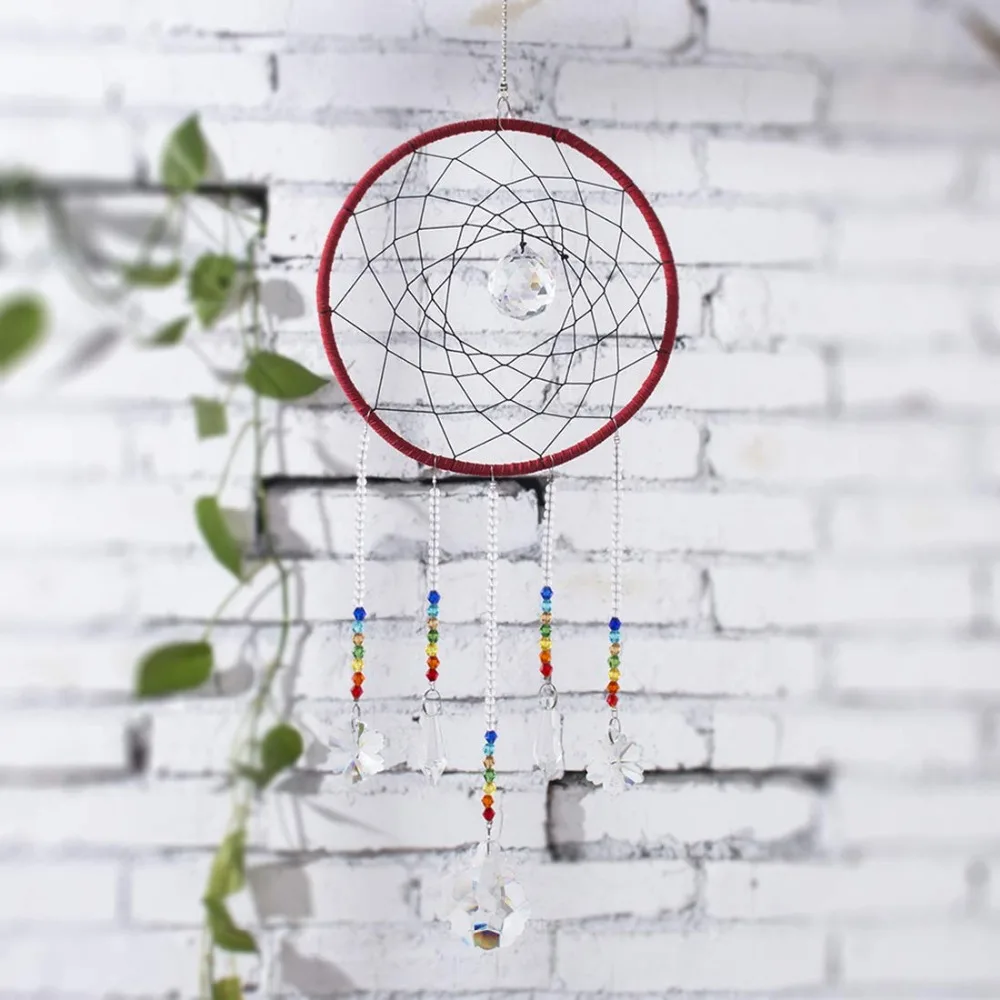 H& D чакра Ловец снов с хрустальной люстра капельные призмы Suncatcher Ручной Работы Радуга окно висячие орнамент домашний Декор подарок