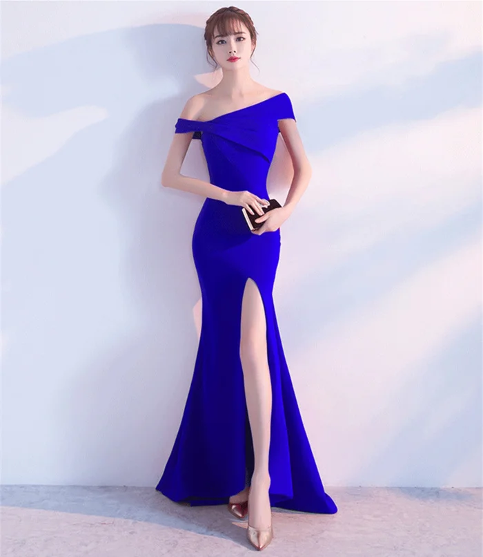 Красивые вечерние платья Emily с круглым вырезом, с коротким рукавом и аппликацией, вечерние платья на выпускной, vestido de festa longo robe de soiree - Цвет: Royal Blue