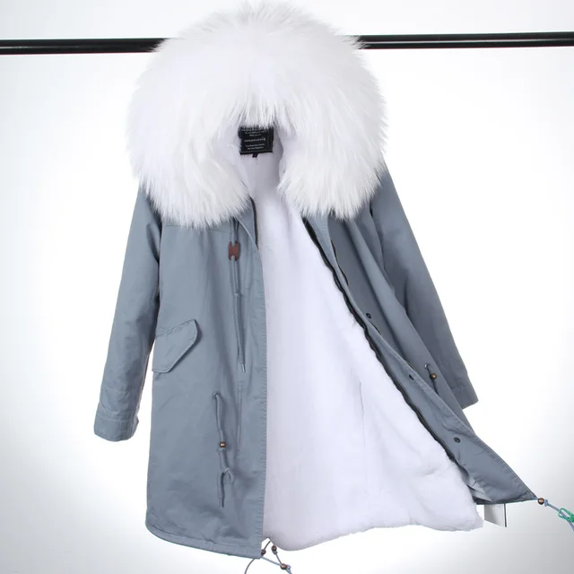 Best price at $172 Cheap Pink Big Hair Collar Hooded Long Winter Parka Coat Thicken Coat Female Long Coat 2016 Top Quality