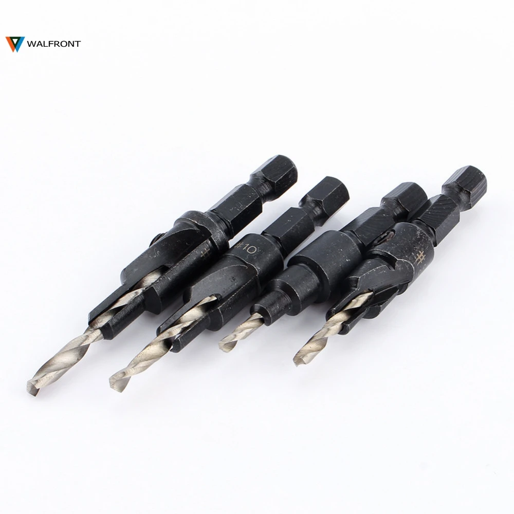 

4pcs/set Hex Shank Tapered Hardened Countersink Drill Cone Bit Set Hole Saw Woodworking Tools Small wrench Free Shipping