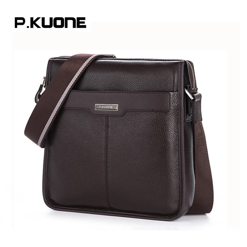 

P.KUONE Famous Brand Men's Crossbody Bag Genuine Leather Handbag Fashion Shoulder Bag Business Travel Bag For Men Messenger Bag