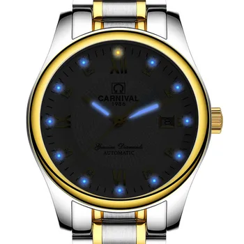 

Carnival Mens Business Tritium Luminous Automatic Mechanical Watch Wristwatch - gold bezel white dial