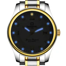 Carnival Mens Business Tritium Luminous Automatic Mechanical Watch Wristwatch – gold bezel white dial