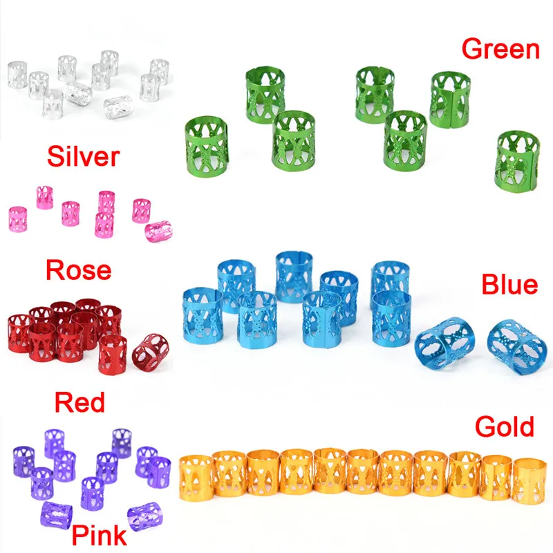 10PCS/LOT Multi-Color Dreadlock Beads Adjustable Hair Braid Rings Cuff Clips Tube