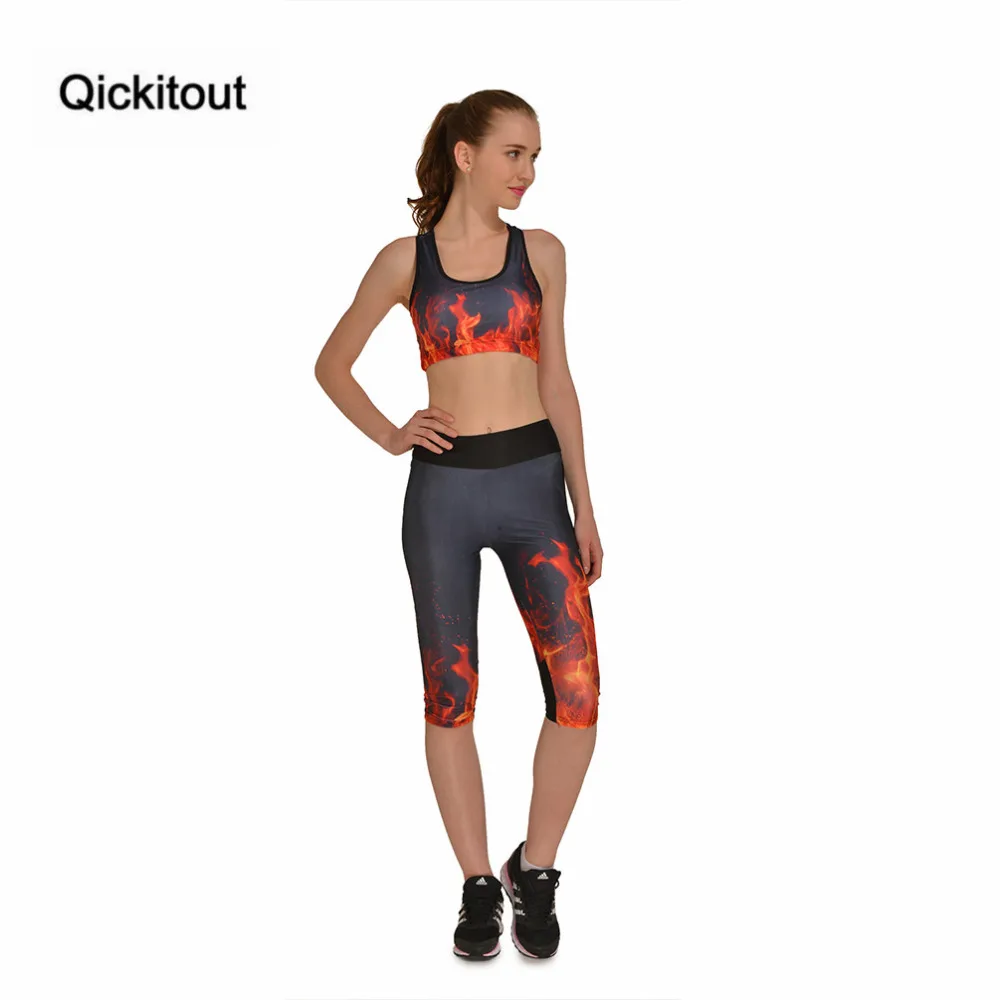 Qickitout Set Hot Women's Flame Burning Broke Out Digtal Print 2 Pieces Set Bra + Capri Pants Stretchy Tops Elastic Waist Qickitout Set Hot Women's Flame Burning Broke Out Digtal Print 2 Pieces Set Bra + Capri Pants Stretchy Tops Elastic Waist