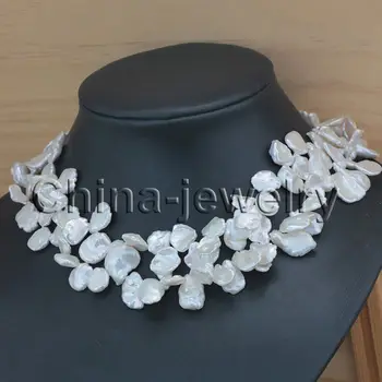 

FREE shipping> >>> 17-18 " 2row 17mm white Reborn Keshi baroque freshwater pearl necklace-925silver