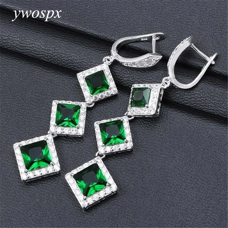 

YWOSPX Many Color Shiny Square Zircon Stone Dangle Drop Earring Fashion Jewelry Earrings for Women Evening Dress Accessories Y30