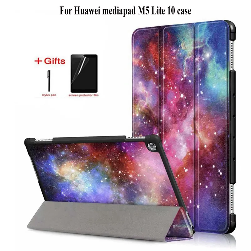 

PU Leather Case For Huawei MediaPad M5 lite10 BAH2-W19/L09/W09 10.1 inch Funda Stand Cover for huawei M5 lite 10 case+film+pen