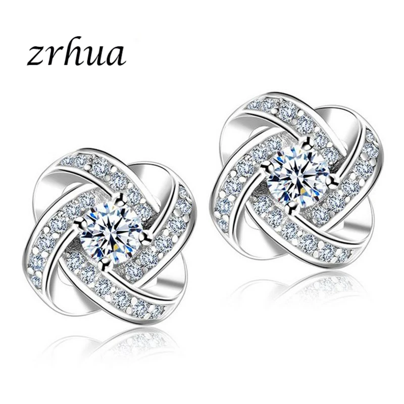 ZRHUA Original 925 Sterling Silver Jewelry Sets Personalized Pendant Necklace Earrings Set for Women Female CZ Christmas Gift