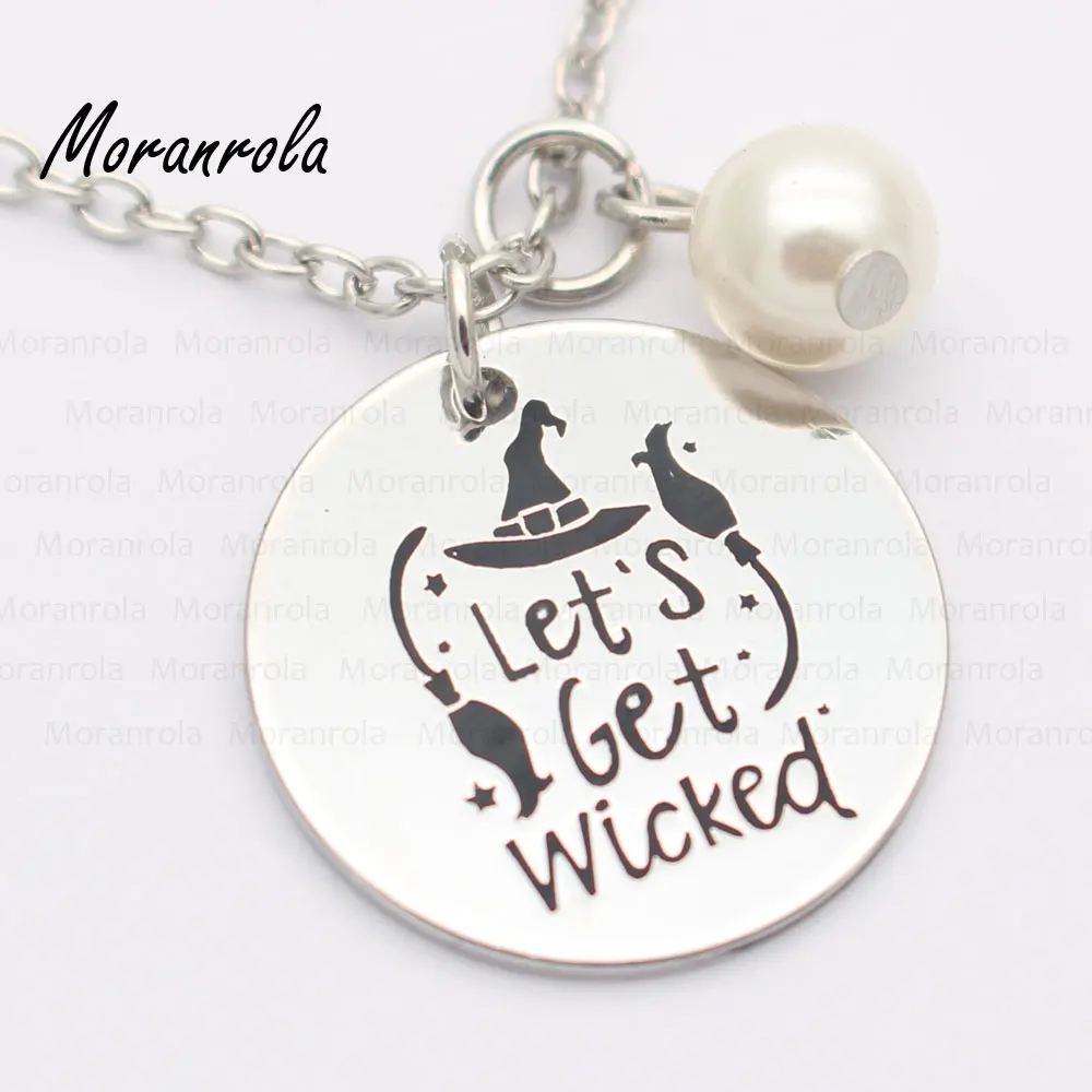 

New arried " Let's Get Wicked "Copper necklace Keychain,charm Halloween Sayings Jewelry Trick or Treat charm Witches neklace