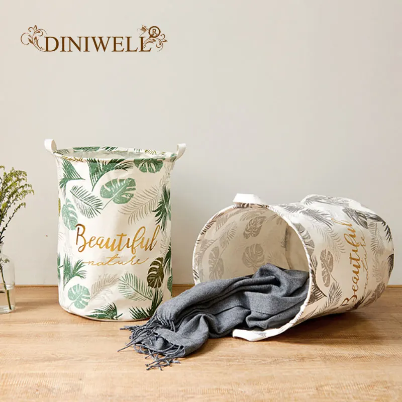 

DINIWELL Stylish Storage Basket Cotton Fabric Washable Cylindric Laundry Hamper With Handles Decorative Convenient For Bathroom