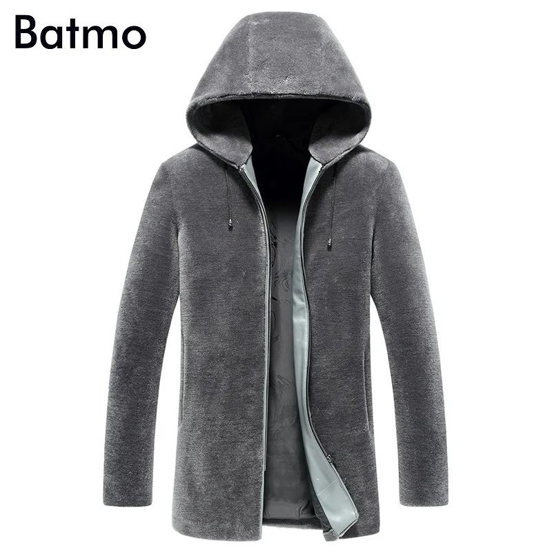 Batmo Новое поступление зимняя высококачественная шерстяная Мужская куртка из овчины, повседневная мужская шуба, большие размеры L-4XL ZC048 - Цвет: hooded