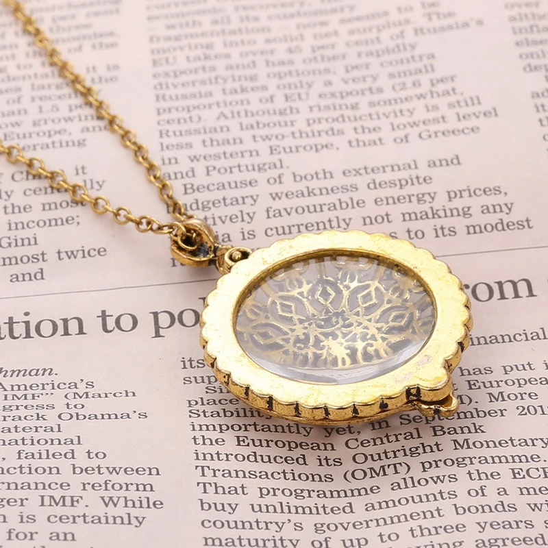 Retro Antique Statement Necklace Shellhard Crystal Cat Magnifying Glass Pendant Long Chain Necklace Fashion Jewelry For Women