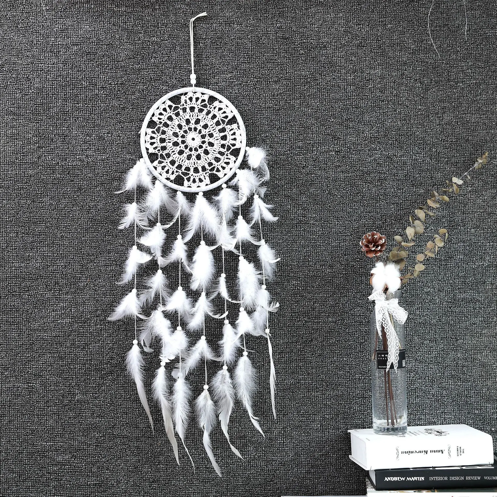 Искусство отделки перьями Свадебный декор Dream Catcher колокольчиков ручной работы белый сеть Ловца снов стены настенное украшение для дома habitacion - Цвет: Белый