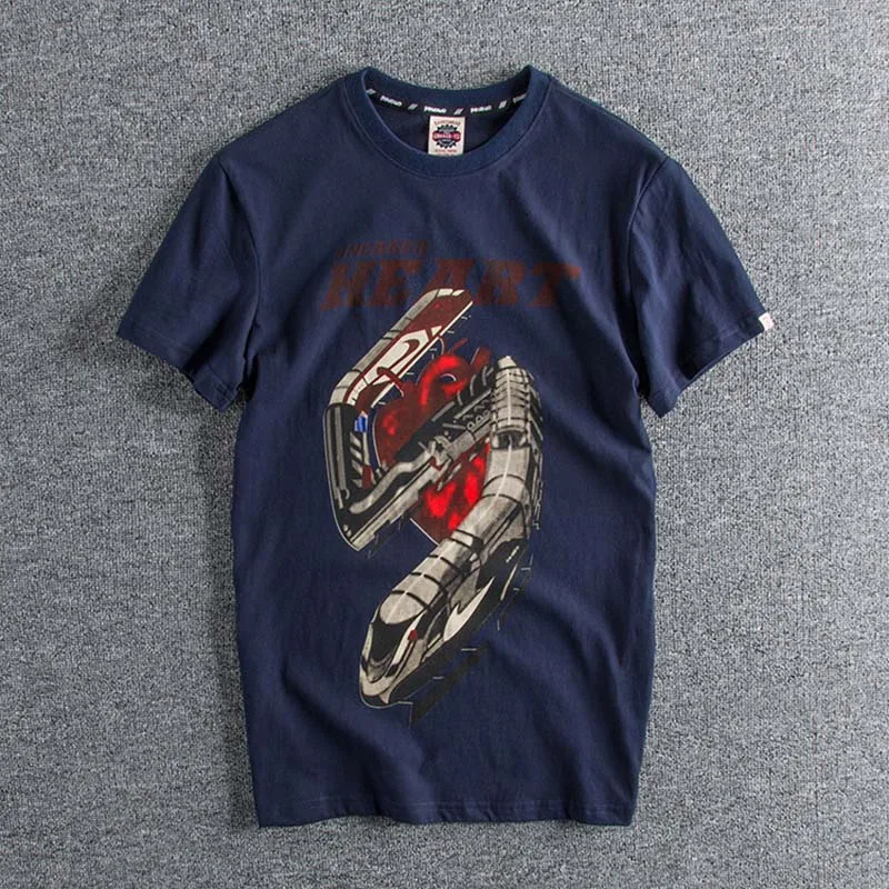 

Summer European and American Hip-hop Train Printed Cotton Washed Foreign Trade Single Men's Short-sleeved T-shirt plus size tops