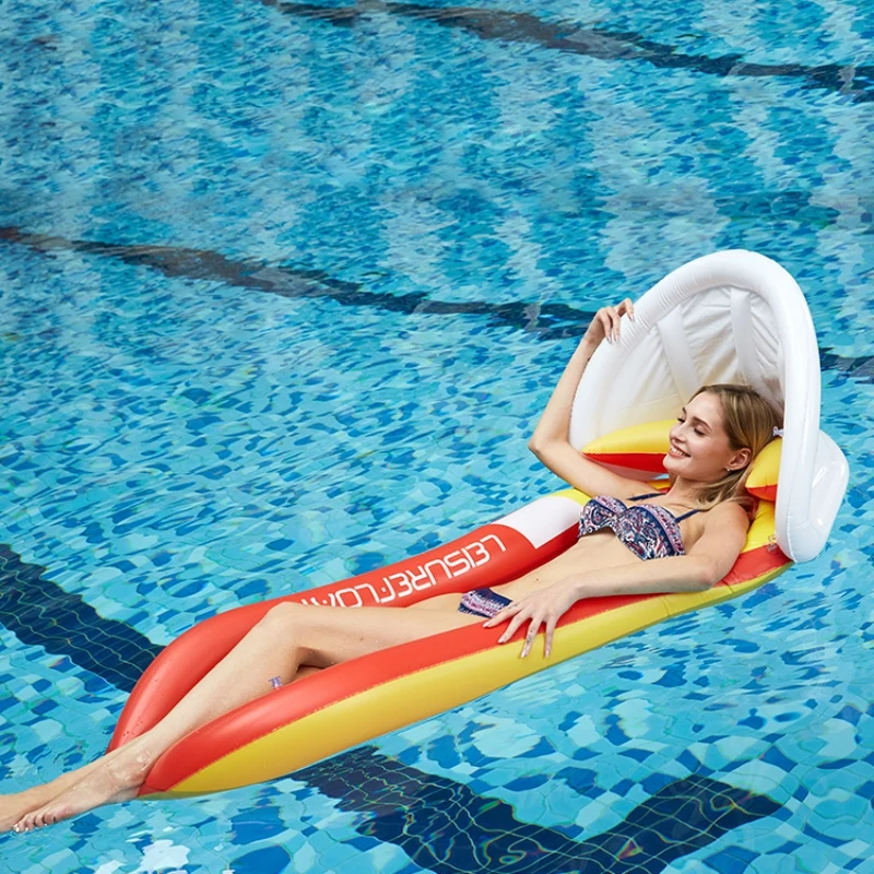 Best 160x90cm Inflatable Sunscreen Floating Bed PVC Collapsible Recliner Swimming Pool Floating Row For Adults Kids
