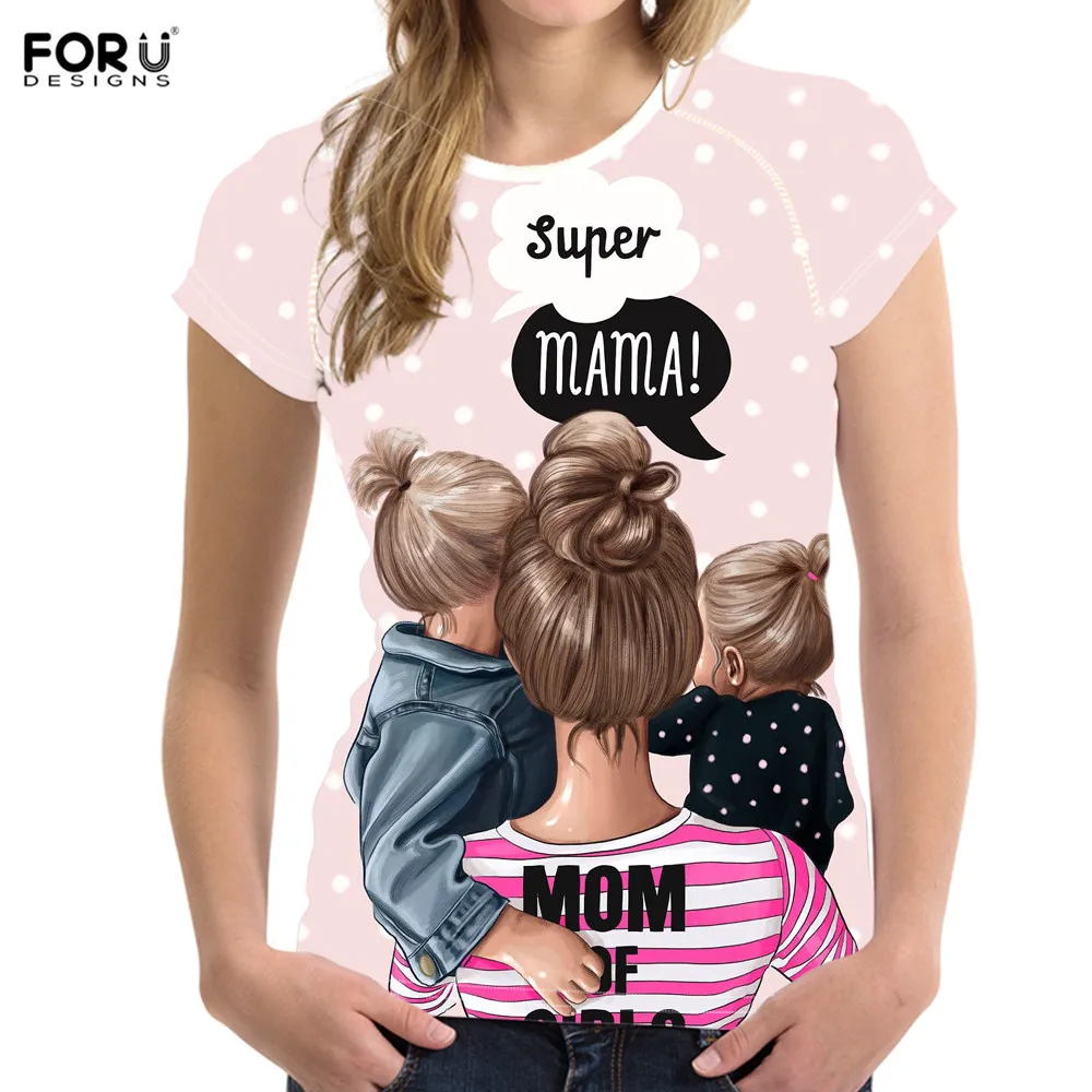 

FORUDESIGNS Super Mom Love Design Women Tshirts Summer Short Sleeves 3D Design T-shirts O-neck Breathable Casual Wear Girls Tops