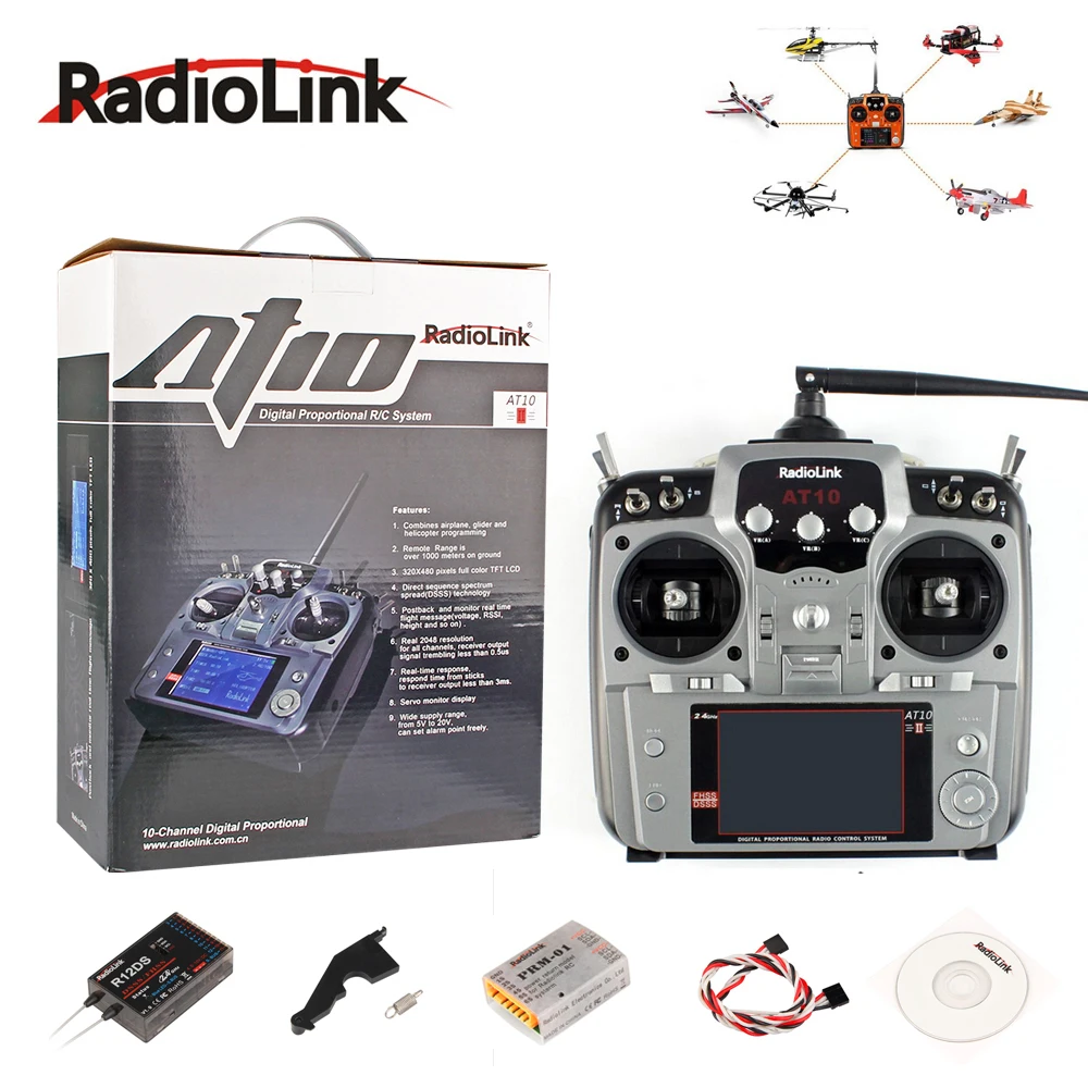 

Original RadioLink AT10 II 2.4Ghz 12CH Remote control Remote Transmitter with R12DS Receiver RC Done Quadcopter