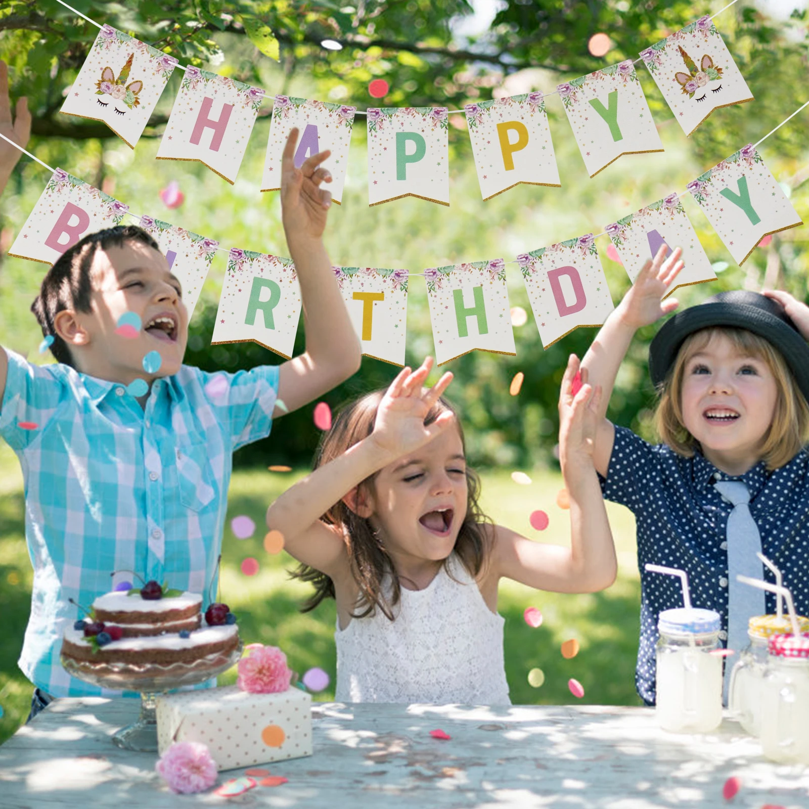 1 Набор в виде единорога из мультфильма Happy плакат "с днем рождения" подвесной флаг детская игрушка в ванную крещение рождение вечерние изделия для декорации