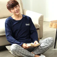 Новинка, зимняя, весенняя, теплая, толстая, хлопковая, Мужская пижама, набор для сна, топы и штаны, модная одежда для сна, теплая ночная рубашка