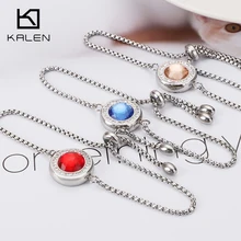 Kalen модные браслеты на шнуровке для женщин серебро Нержавеющая сталь и красочный Циркон с радужным блеском цепь из прямоугольных звеньев браслеты женские ювелирные изделия