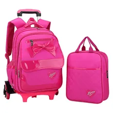 High Quality Triple-wheel Trolley Backpack For Children kids School Bags travel luggage Detachable Backpack For Girls bookbag
