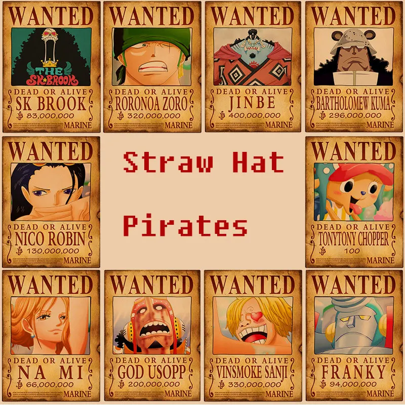 Anime One Piece Straw Hat Pirate Bounties Art Poster Wanted Luffy Zoro Sanji Nami Chopper Bed Room Home Wall Print Decor Sticker Assorted Stickers Aliexpress