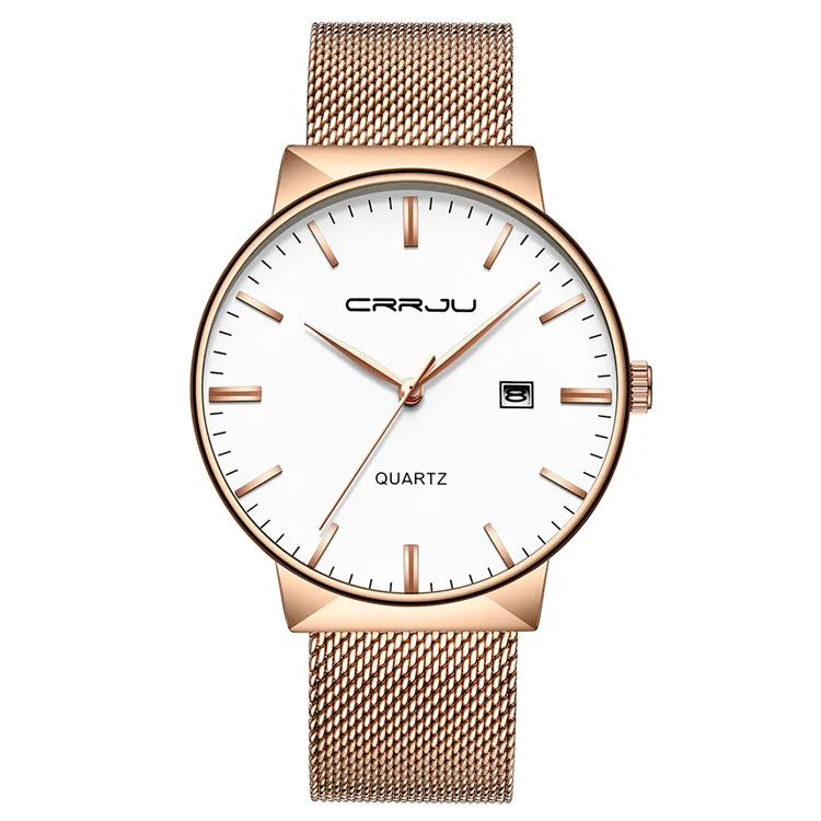 rose white Новые модные женские часы с большим циферблатом CRRJU Брендовые Часы с сетчатым ремешком женские модные кварцевые наручные часы - Цвет: rose white