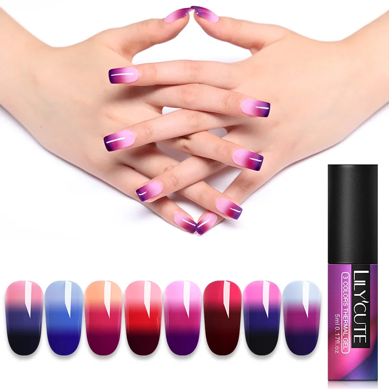 

LILYCUTE Thermal Nail Gel Polish 5ml 3-layers Temperature Color Changing Soak Off UV LED Gel Varnish