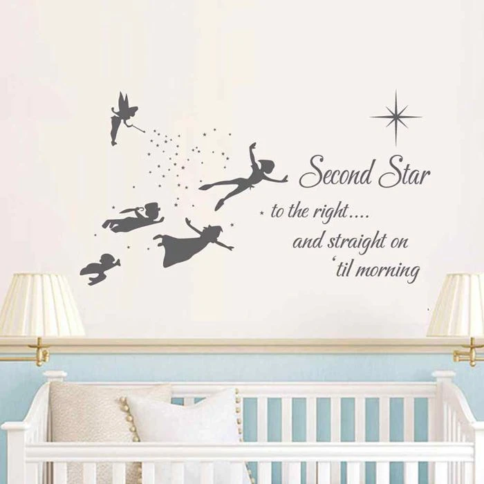 Battoo Peter Pan Sticker Citation Deuxieme Etoile A La Droit Peter Pan Enfants Chambre De Bebe Salle De Jeux Volant Silhouette Autocollants Aliexpress