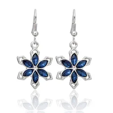

Women's Wild Elegant Crystal Flowers Blue Silver Plated Dangle Earrings orecchini donna Party Gift