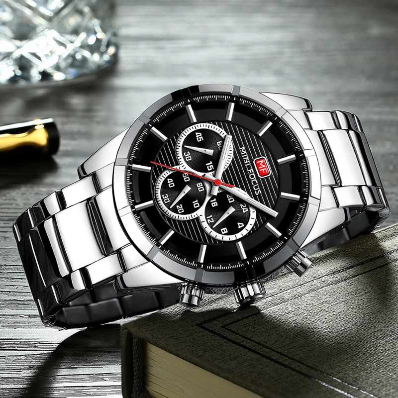 MINIFOCUS Military Quartz Wristwatch Mens Sports Chronograph Stainless Steel Man Watches Clock Reloj Mujer Montre Homme MF0170G
