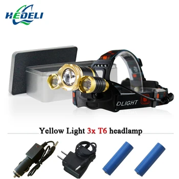 

White Yellow light 3T6 cree xml t6 headlight led headlamp rechargeable 8000 lumens torch head flashlight head lamp 18650