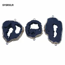 Comercio al por mayor Irregular Negro Cristal Drusa Geode Piedra Natural Colgante de 2 Círculo de Oro Plateado DIY Collar Apto Para La Fabricación de Joyas