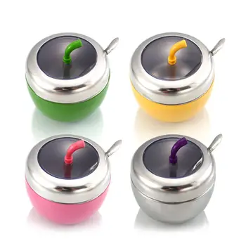 

Kitchen Stainless Steel Seasoning Canister Spice Jar Pot Sugar Salt Bowl With Lid Spoon Set
