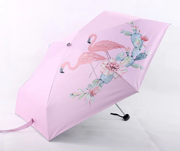 Мультяшный карманный зонтик с фламинго, женский подарок, 6 K, пятискладной зонт от солнца, An-UV, женский маленький зонтик, новинка