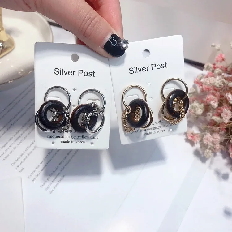 wood circles earrings 925 silver post Hypoallergenic fadeless alloy fashion jewelry stud earrings for women gift