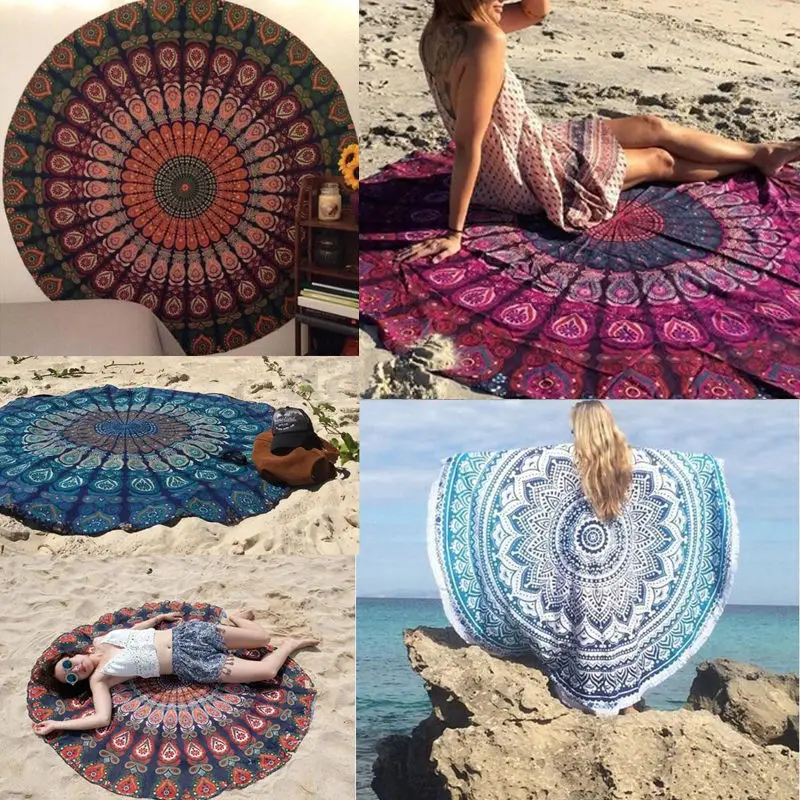 

Round Beach Tapestry women scarf Hippie Throw Yoga Mat Towel Indian Roundie Bohemian Mandala