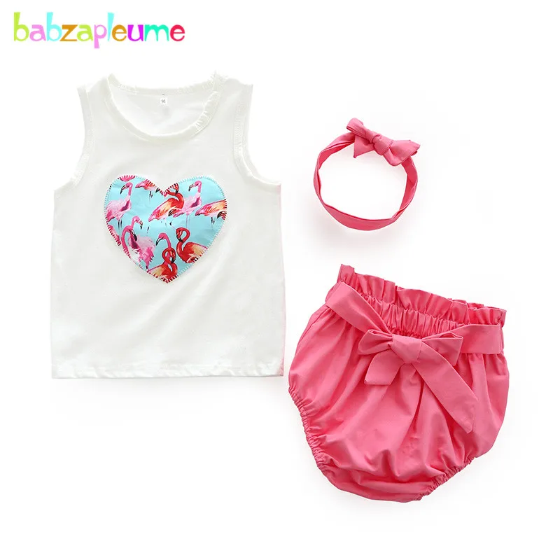 

2018 New Summer Tops+Shorts+Headband Newborn Baby Girls Clothes Suit 100% Cotton T-shirt Cute Outfits Infant Clothing Set BC1675