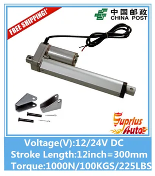 

Free Shipping 12V,300mm/ 12 inch stroke, 1000N/100KGS/225LBS load linear actuator send by China Post