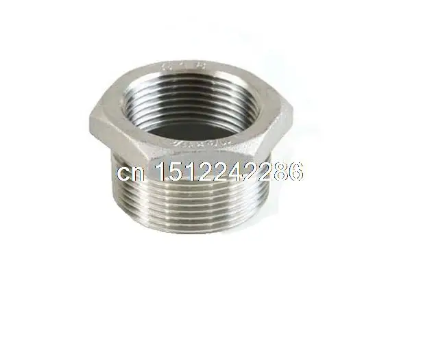 304 Stainless 1-1/2" Male x 3/8" Female NPT Pipe Thread Hex Reducer Bushing SS 