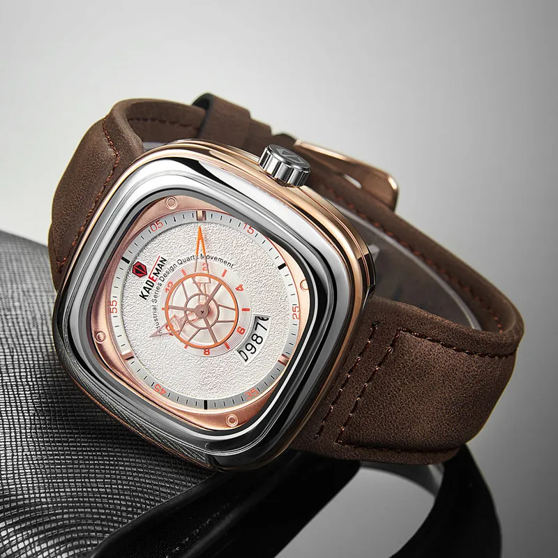 Online 2019 Luxury Men Watches New Fashion Square Quartz Watch TOP Brand KADEMAN Casual Leather Wristwatches Business Relogio Masculino