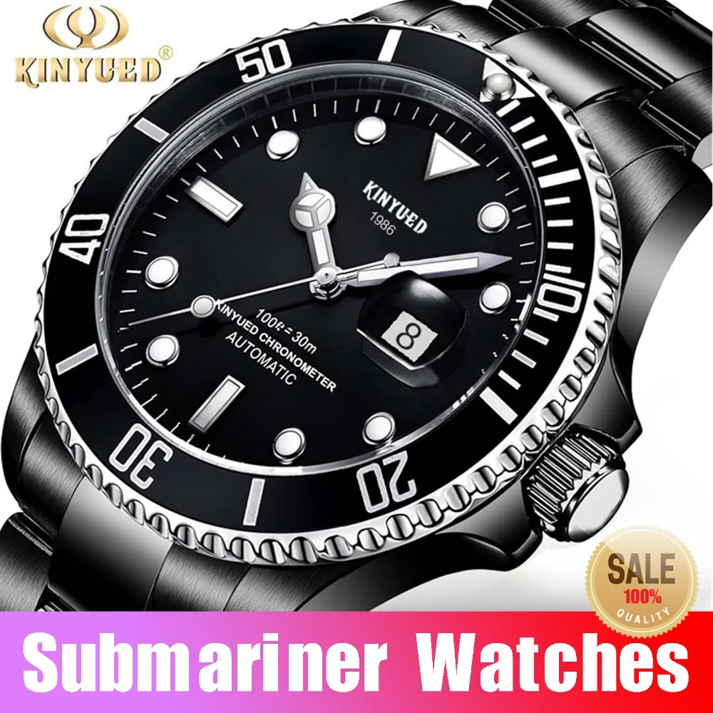 أعلى الفاخرة KINYUED Relogio Automatico Masculino الرجال ساعات آلية أزياء للماء الأعمال الغواصات ووتش الذكور ساعة