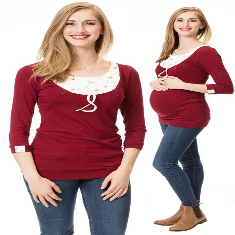 Winter Printing Long Sleeve Lactation Maternity Dress Suit dress