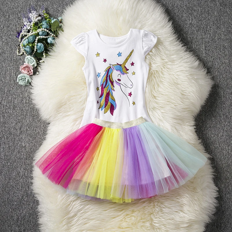Нарядное платье с единорогом для девочек; Детская летняя одежда для дня рождения с юбкой-пачкой для маленьких девочек детская повседневная одежда для детей от 3 до 8 лет
