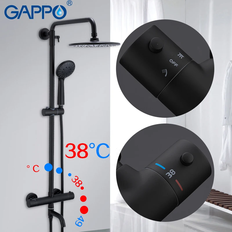 Скидка Gappo, черные смесители для душа, для ванной, Термостатические, для холодной и горячей температуры, смесители, Душевая система, большие накладн...