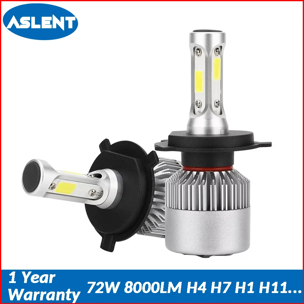 Aslent 2X S2 H4 светодиодный H7 H11 H8 H9 9006 HB4 H1 H3 HB3 9005 фар автомобиля лампы Авто