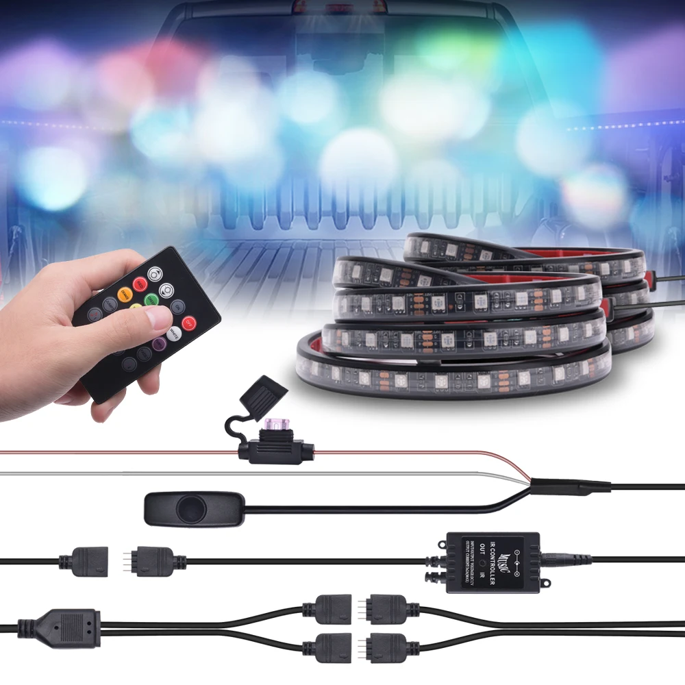 

MICTUNING 2pcs 60" Car RGB LED Decorative Flexible Light Strips for Truck Pickup SUV w/ Sound-activated Wireless Remote Control